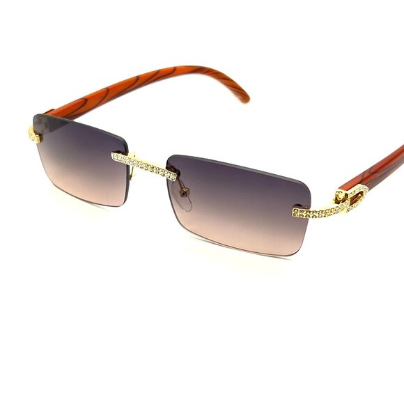Men Sunglasses Tea Lens Square Gold Frame‎ Retro Classic Diamond Rimless Lentes - Picture 3 of 4